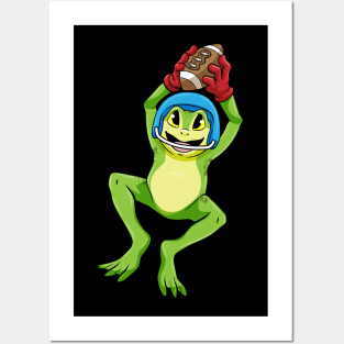 Frog as Footballer with Football and Helmet Posters and Art
